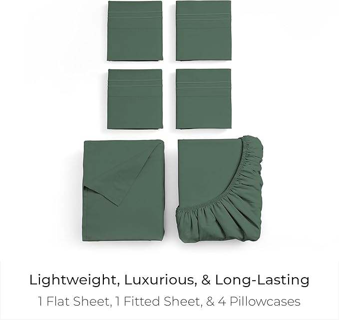 Mellanni King Sheet Set - 6-Piece Iconic Collection Bedding, (Including 4 Pillowcases), 21-Inch Extra Deep Pocket, Easy Care, Ultra Soft, Cooling Sheets, Brushed Microfiber - Emerald Green