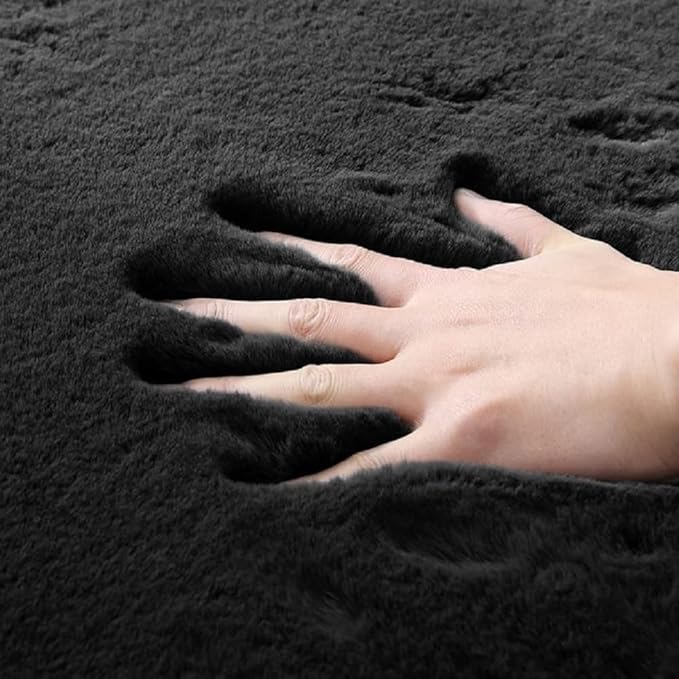 Black Fluffy Rug 5x8 Area Rugs for Bedroom Fuzzy Bunny Washable Fur Rugs for Living Room Teen Room Nursery Rectangle Rug