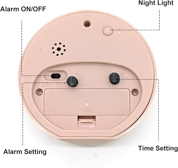 Alarm Clock with Backlight, 4 Inches Cute Analog Round Digital Quartz Clock, Non Ticking, Battery Operated ,Frosted Texture, Simply Design for Living Room, Bedroom ,Bedside, Desk Decorative(Pink)