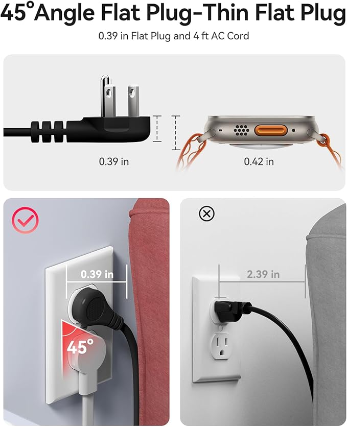 ORICO 65W USB Travel Power Strip, 7 in 1 Charging Station with 3AC, 2 USB-A, 2 USB-C, Flat Plug and 4ft Thin Extension Cord, Fast Charger for MacBook, iPad, iPhone 17/16/15 - TK65