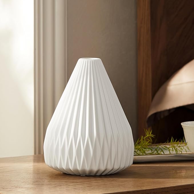 RONDURE 9.1" Modern Ceramic Table Lamp, Fully Dimmable Modern Bedside Lamps for Bedroom, Living Room and Nightstand, White Translucent Ceramic Shade, Warm Ambient Lighting, Corded, Bulb Included
