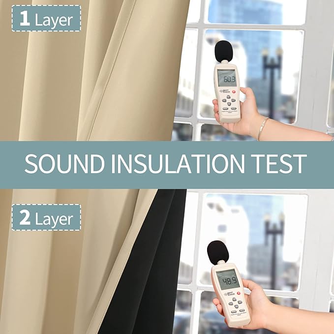 BGment Thermal Insulated 100% Blackout Curtains for Bedroom with Black Liner, Double Layer Full Room Darkening Noise Reducing Grommet Curtain (42 x 84 Inch, Natural, 2 Panels)