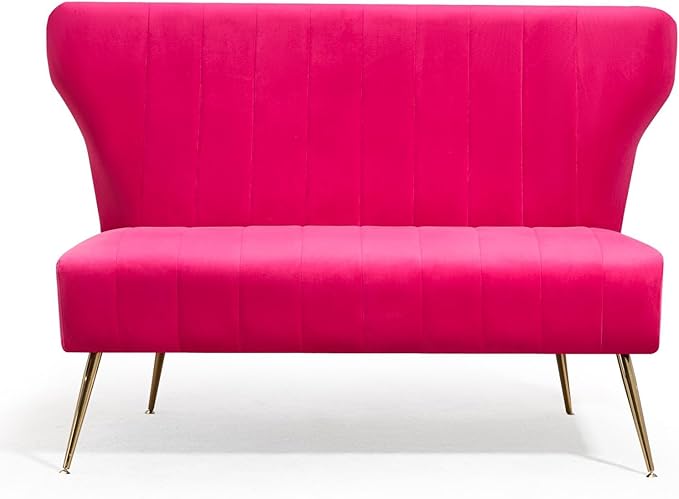 50’’ Armless Loveseat Sofa, Comfy Upholstered Velet Small Couch Sofa with Gold Legs, 2 Seater Tufted Modern Couch for Living Room, Bedroom, Apartment Small Space (Fuchsia)