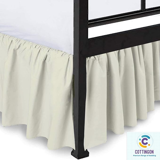 Ruffled Bed Skirt with Split Corners-Dust Ruffle - 21" Drop 100% Microfiber Soft,Sheen & Luxurious Look - Bed Skirts (Ivory -Twin)