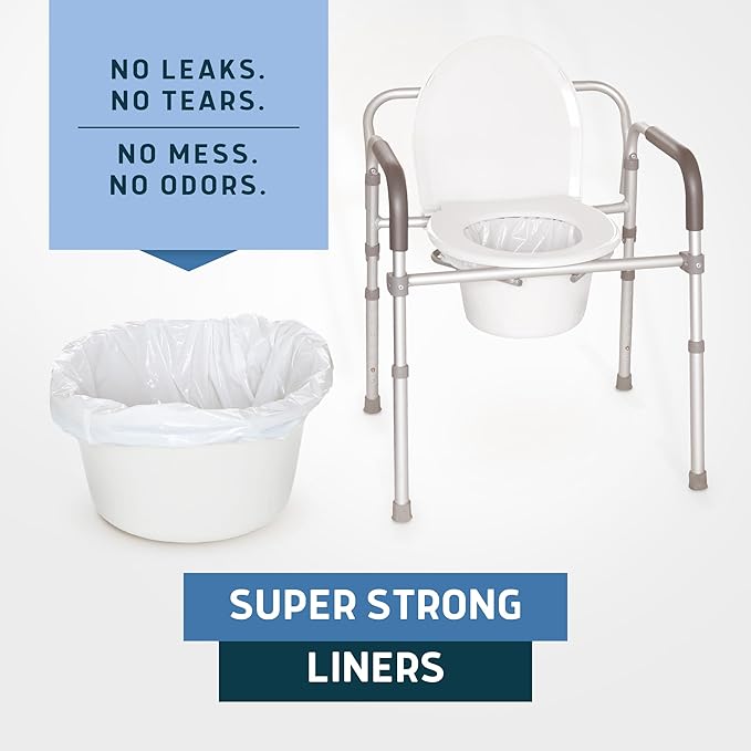 Lunderg Commode Liners - Value Pack 50 Count Universal Fit - Medical Grade Bedside Commode Liners Disposable for Adult Commode Chair, Portable Toilet Bags or Camping Toilet Bags