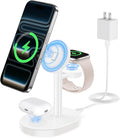 2026 3 in 1 Wireless Charging Station for Apple MagSafe Charger, 15W Fast Mag-Safe Charger Stand for iPhone 17 16 15 14 13 12 Apple Watch AirPods Compatible with MagSafe, White