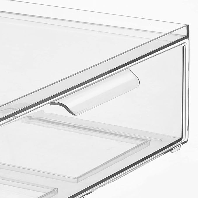 mDesign Plastic Wide Stackable Closet Storage Organizer Bin Containers with Front Pull Drawer for Cabinet, Desk, Shelf, Cupboard, or Dresser Organization, Lumiere Collection, 2 Pack - Clear