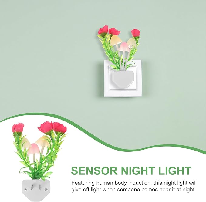 Garneck LED Motion-Detecting Night Light Mushroom Shape Plug with Human Body Induction and Built-in Light Detector Warm Glow Night Lamp for Bedroom Bathroom Hallway Plastic Design US