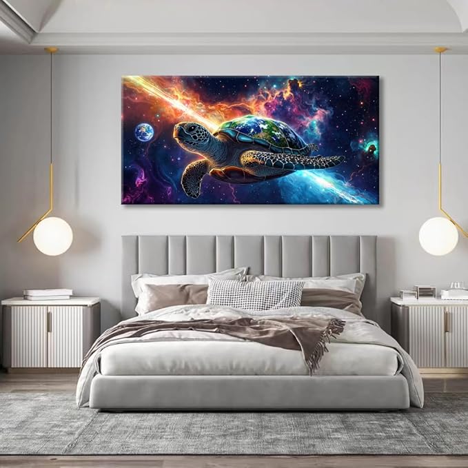 Canvas Wall Art - Modern Turtle cosmic landscape Paintings for Living Room, Bedroom Wall Decor, Framed Wall Art for Home or Office Decoration, Large Wall Art 20"x40"(50CMx100CM)
