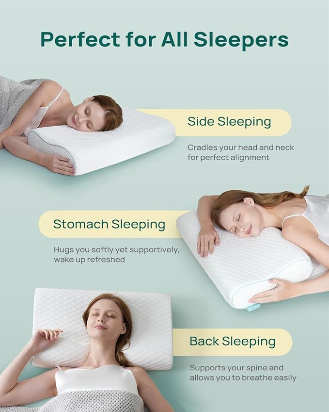 Cervical Neck Pillow, Side Sleeper Pillow for Neck Pain Relief, Adjustable Contour Pillow for Sleeping, Ergonomic Memory Foam Pillow, Orthopedic Cooling Pillow Back Stomach Sleeping, Queen Size