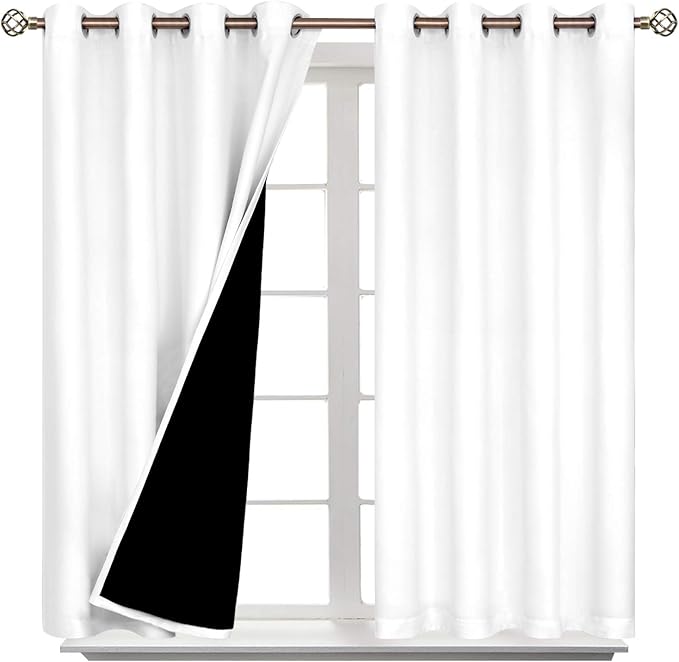 BGment Short 100% Blackout Curtains for Bedroom, Thermal Insulated Energy Efficiency Noise Reducing Grommet Curtains 54 Inch Length with Liner for Small Window 2 Panels Each 52 Inch Wide, Pure White