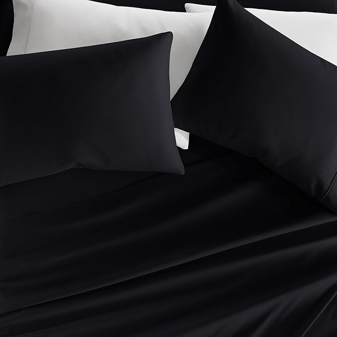 Linen Market Brushed Microfiber Queen Sheet Set 4 Piece – Oeko-TEX Certified Ultra Soft & Wrinkle-Free - 16" Deep Pocket Sheets - Easy Care Queen Size - Black