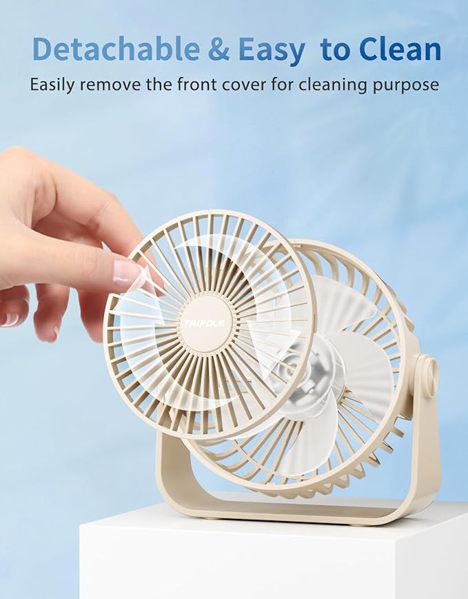 TriPole USB Desk Fan Portable Mini Fan Powerful 3 Speeds Wind Personal Desktop Fan with 360° Head Rotation for Home Office Car Indoor Outdoor Beige, No Battery, 4.5 Inches