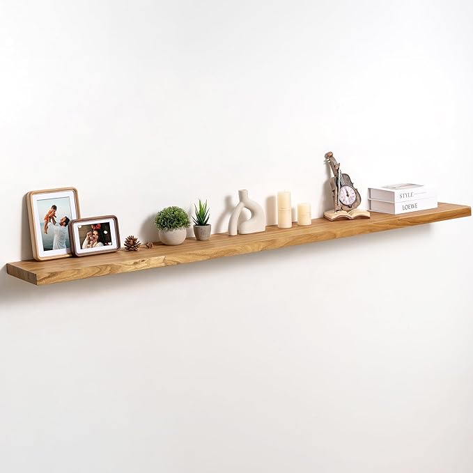fuqing Floating Shelves for Wall, 72 inch Rustic Solid Elm Wood Floating Shelves, Wooden Wall Shelves with Invisible Heavy Duty Brackets for Living Room, Bedroom, Kitchen, Bathroom, 1 Pack, Natural