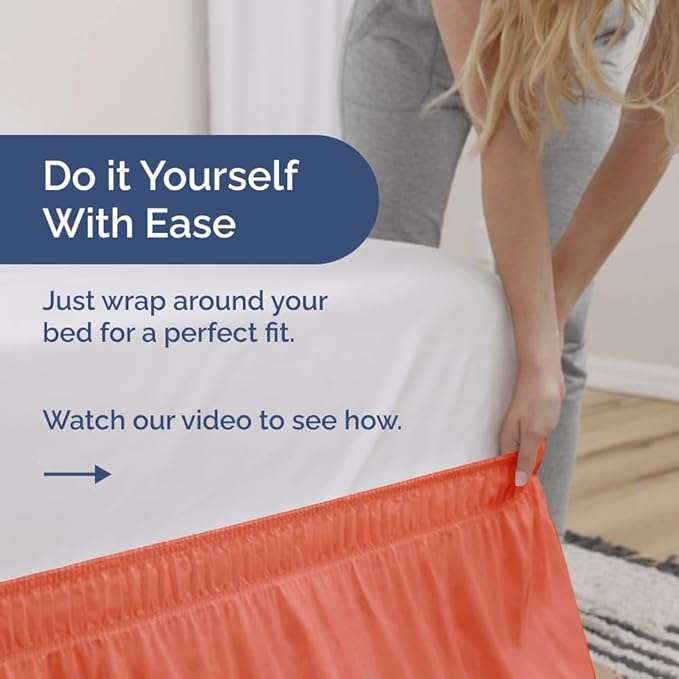 Wrap Around Dust Ruffle Bed Skirt - Coral - for Full Size Beds with 24 Inch Drop - Easy Fit Elastic Strap - Adjustable Pleated Bedskirt w/Brushed Fabric - Wrinkle Free - for Women, Men, Kids & Teens