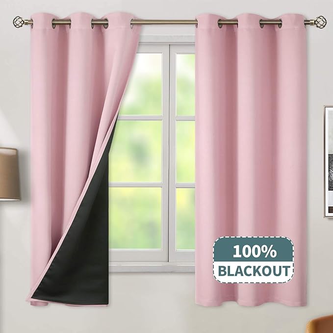 BGment Baby Pink Blackout Curtains for Girls Room 63 Inch Length 2 Panels, Thermal Insulated Full Light Blocking Grommet Noise Cancelling Window Curtains for Nursery Bedroom, 42 Inch Wide Each