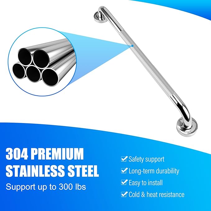 supregear Grab Bars for Bathtubs and Showers, Anti Slip Bathroom Grab Bars for Seniors, 304 Stainless Steel Safety Shower Handle, Toilet Handicap Elderly Assist Bathroom Wall Handle, 28 inch