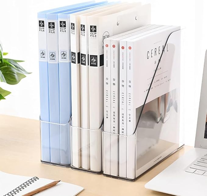 ICCGBHGO Magazine Holder, Clear Plastic Vertical File Magazine Organizer, Desktop File Magazine Book Storage Shelf for Office Desk(4PCS)