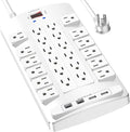 QINLIANF Surge Protector Power Strip - 6Ft Flat Plug Heavy Duty Extension Cord with 24 Outlets and 4 USB Ports(2 USB-C Ports), 1875W/15A, 4100J, for Home, Office, Dorm, ETL Listed, White