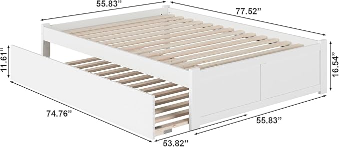 AFI Concord Full Size Platform Bed with Footboard & Full Trundle in White