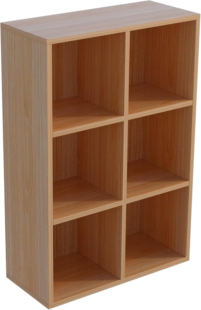 OSCHF 6-Cube Storage Shelf Bookcase - Wooden 3-Tier Floor Standing Open Bookshelf for Home and Office, Display Cabinet, Oak