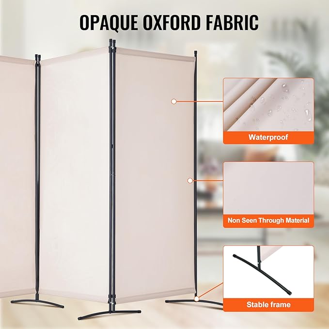 VEVOR Room Divider, 3 Panel Room Divider, Folding Privacy Screen and Portable Partition Divider for Room Separation, Freestanding Room Partitions for Office, Bedroom, Study, Beige