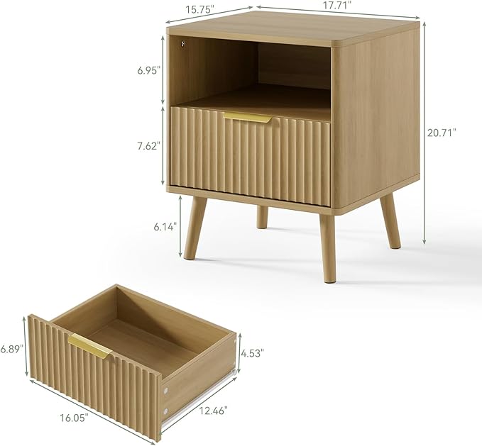 LYNSOM Fluted Dresser and Nightstand Sets 3 Piece, 6-Drawers Dresser and 1-Drawer Nightstands Set of 2, Wood Bedroom Furniture Set for Home, Bedroom, Hallway, Oak