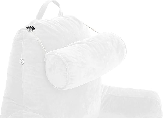 Husband Pillow XXL – Reading Pillow Bed Chair with Arms & Back Support – White - Back Pillow for Beds Sitting Up – Bed Rest Arm Pillow – Comfy Reading Pillow for Adults