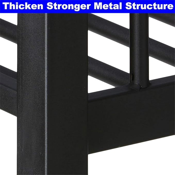 Upgraded Version Thicken Metal Heavy-Duty Queen Over Queen Bunk Bed with Storage Shelf, Best Modern Style Stronger Queen Size Bunk Bed with Ladder for Adults, Easy Assembly (Queen+Storage Shelf)