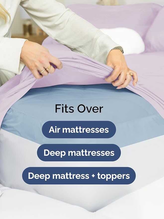 Extra Deep Split King Sheet Set - 7 Piece Breathable & Cooling Sheets - Hotel Luxury Bed Sheets Set - Easy Fit - Soft, Wrinkle Free & Comfy Sheets Set - Light Lavender Sheet Set w/Extra Deep Pockets