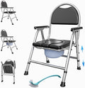 4 in 1 Folding Bedside Commode Chair for Elderly with Arms and Back,Adjustable Height Raised Toilet Seat with Handles,Adults Potty Chair for Seniors,Disabled Holds Up to 350 lbs (PU Soft Seat)