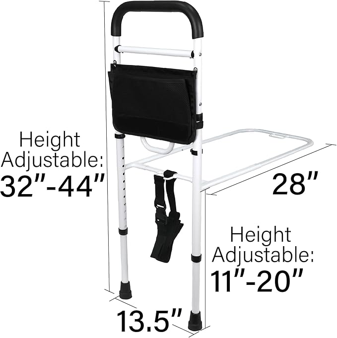 Vaunn Medical New Adjustable Bed Assist Rail Handle (Passed ASTM F3186–17 Safety Standard) and Hand Guard Grab Bar, Bedside Safety and Stability (Tool-Free Assembly)