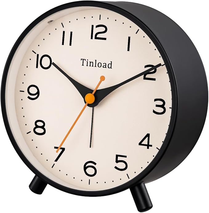 4.5" Antique Retro Analog Alarm Clock, Small Silent Bedside Desk Clock,Lighted on Demand, Battery Operated, Snooze, for Living Room, Bedroom, Bedside(Black)