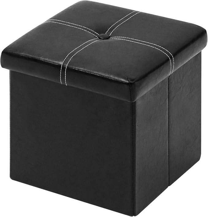 B FSOBEIIALEO Storage Ottoman with Faux Leather Foldable Small Square Foot Rest Coffee Table Black 11.8"X 11.8" X 11.8"