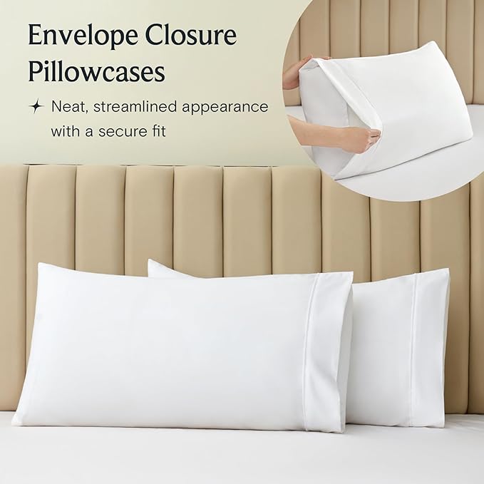 LuxClub 5 PC Split King Sheet Set Bed Sheets Deep Pockets Wrinkle Free Cooling Sheets Machine Washable Hotel Bedding Silky Soft - White Split King