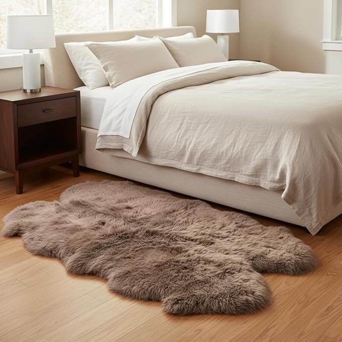 Premium Buff Tan Sheepskin Rug Genuine Quad 4x6ft Pelt Fluffy Fur Rug for Living Room