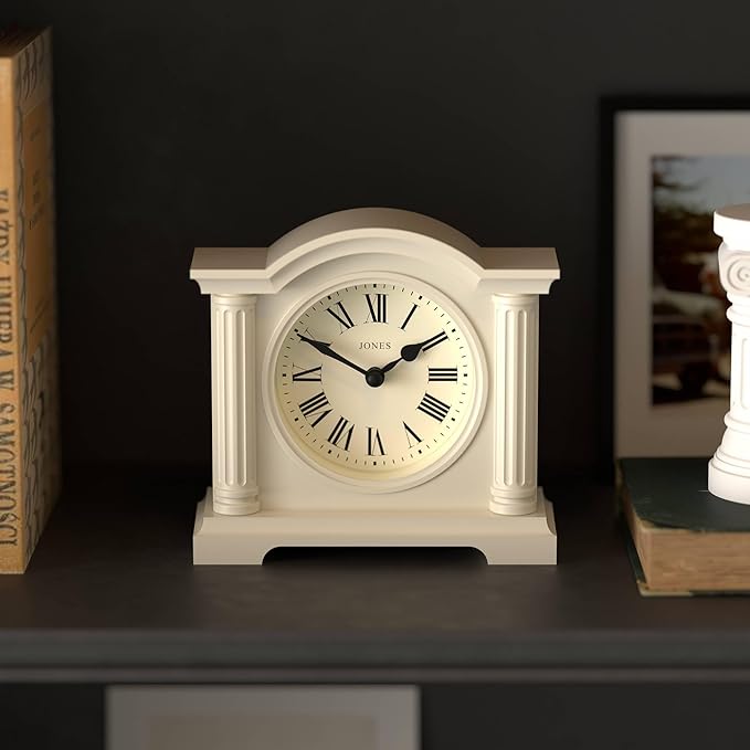 JONES CLOCKS® Kensington Mantel Clock | Classic Arch top Clock | Pale Cream | Stylish & Contemporary | Ideal for Desk, Mantelpiece, Bookshelf or Bedside