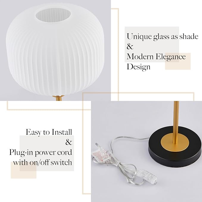 Industrial Table Lamps with Unique Glass Shade, Vintage Bedside Lamps for Bedroom, Modern Nightstand Desk Lamp for Living Room, 1 Pack