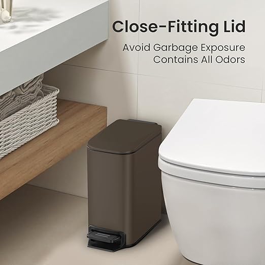 Cesun Small Bathroom Trash Can with Lid Soft Close, Step Pedal, 6 Liter / 1.6 Gallon Stainless Steel Garbage Can with Removable Inner Bucket, Anti-Fingerprint Finish (Brown)