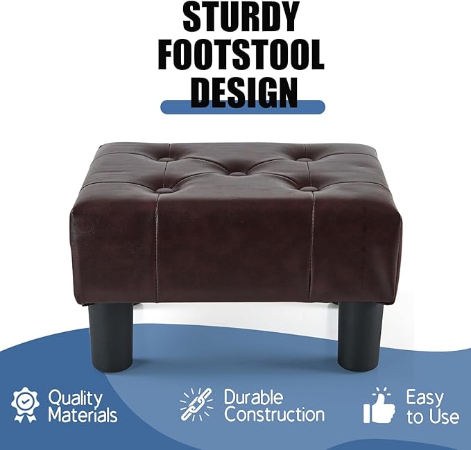 BRIAN & DANY Small Foot Stool, Leather Foot Stools with Legs, Stable Small Footstool for Living Room, Brown