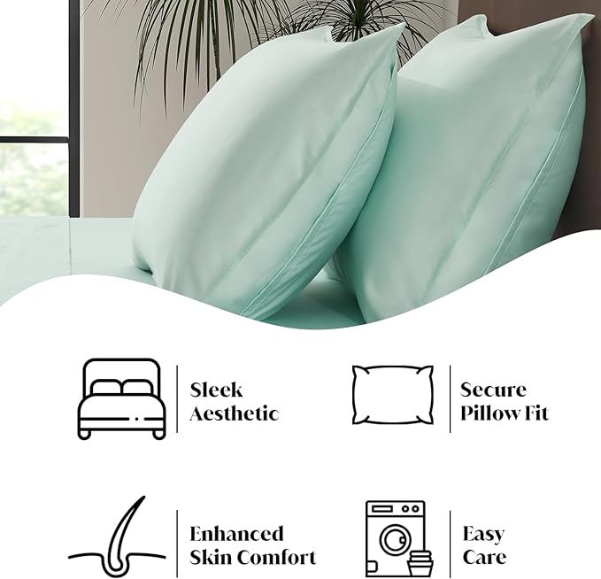 Luxury Bamboo Market | King Size Bed Sheet Set | 100% Viscose Made from Bamboo | Organically Grown | Ultra Soft | Cooling Sheets for Hot Sleepers | 17" Deep Pocket [Coastal Green]