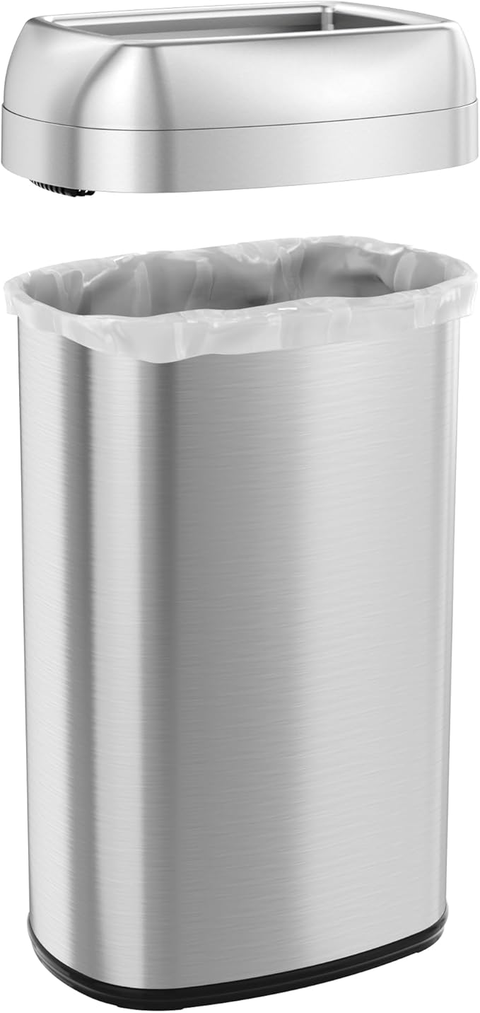 iTouchless 61 Liter / 16 Gallon Open Top Kitchen Trash Can & Recycle Bin with Double Odor Filters, Stainless Steel Commercial Grade Garbage Bin for Garage Home, Office, Restaurant, Restroom Store Dorm