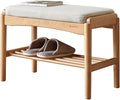 Solid Wood Shoe Bench, Shoe Rack Bench Assembled with Cushion for Entryway, Hallway, Bedroom, Living Room, Beech Wood, 11.8" x 23.6" x 16.5", Natural