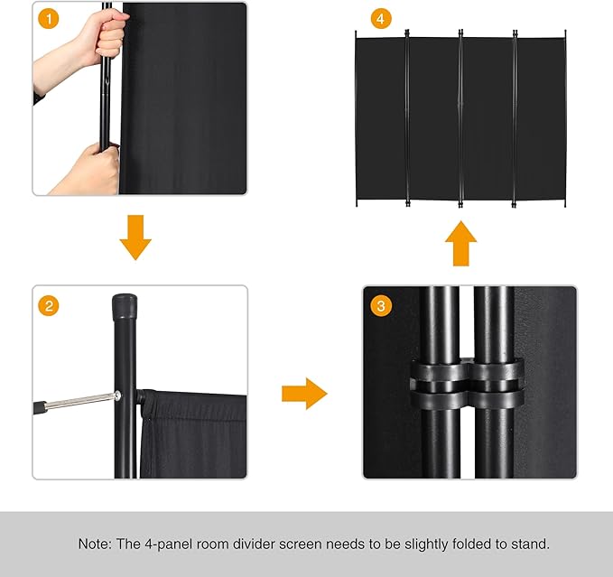 4 Panel Folding Room Divider, 6.7FT Wide Portable Privacy Screen, Room Partition Wall Dividers, Freestanding Partition Room Separation for Bedroom Office Restaurant Hospital, 80" Wx68 H, Black