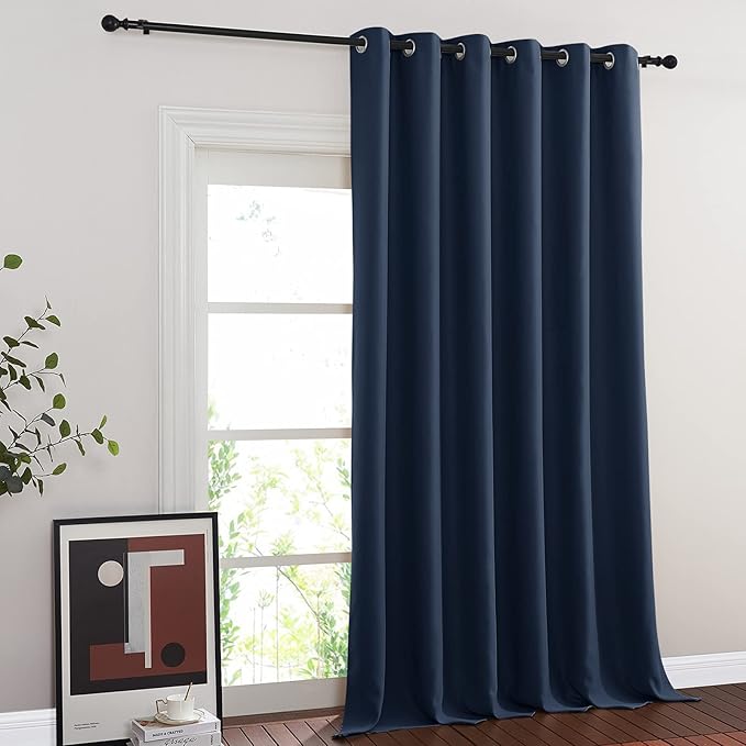 NICETOWN Blackout Navy Blue Bedroom Curtain 118 inches Long, Grommet Thermal Insulated Room Divider Drape Solid Window Treatment for Sliding Door/Living Room, W80 x L118, 1 Panel
