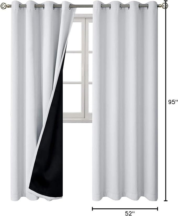 BGment Greyish White 100% Blackout Curtains for Living Room 95 Inch Length 2 Panels, Thermal Insulated Full Light Blocking Energy Save Window Drapes for Nursery Bedroom Darkening, 52 Inch Wide Each