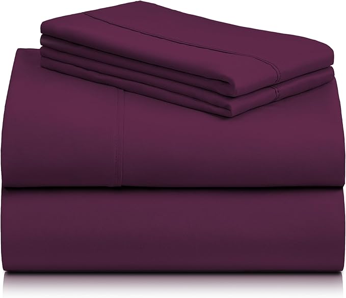LuxClub 4 PC King Sheet Set, Deep Pockets Wrinkle Free Cooling Bed Sheets Hotel Bedding for Women, Men, Includes 1 Fitted Sheet, 1 Flat Sheet and 2 Pillowcases-Soft Eggplant