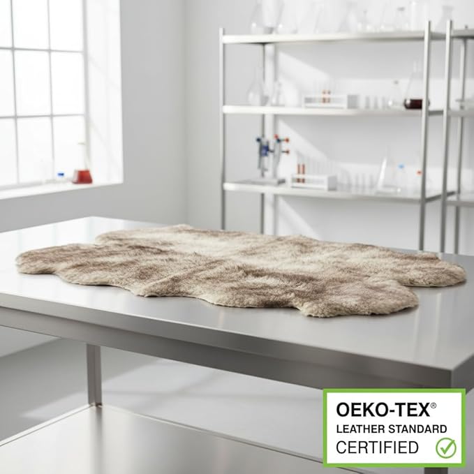 Super Area Rugs Premium Genuine Sheepskin Rug 4' x 6' Long Fur Soft & Natural Shaggy Living Room Rug, Wolf Tip Brown, Four Pelt