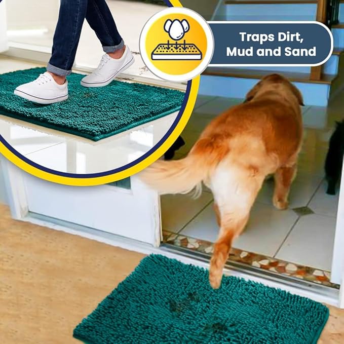 Muddy Mat® AS-SEEN-ON-TV Highly Absorbent Microfiber Door Mat and Pet Rug, Non Slip Thick Washable Area and Bath Mat Soft Chenille for Kitchen Bathroom Bedroom Indoor and Outdoor - Teal 48" x 72"