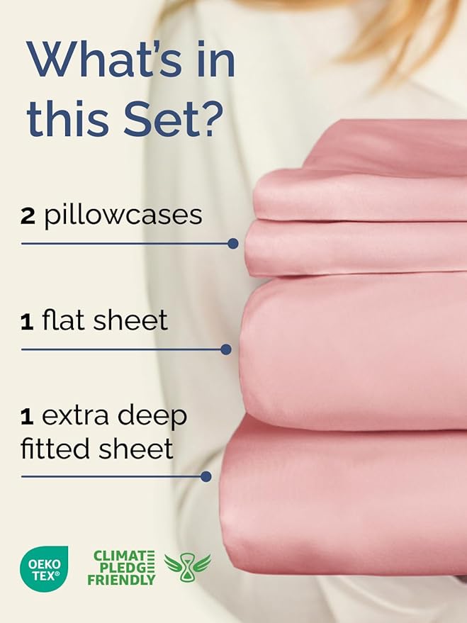 Extra Deep Twin Sheet Set - 4 Piece Breathable & Cooling Sheets - Hotel Luxury Bed Sheets Set - Easy & Secure Fit - Soft, Wrinkle Free & Comfy Sheets Set - Baby Pink Sheet Set with Extra Deep Pockets
